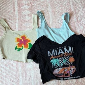 Trendy Crop Tops Set - Floral, Ribbed, Graphic